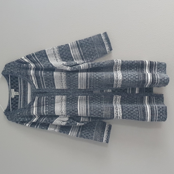 Seventh Ave 3X Womans Cardigan Long Gray and white Acrylic Nylon Blend - Picture 3 of 5